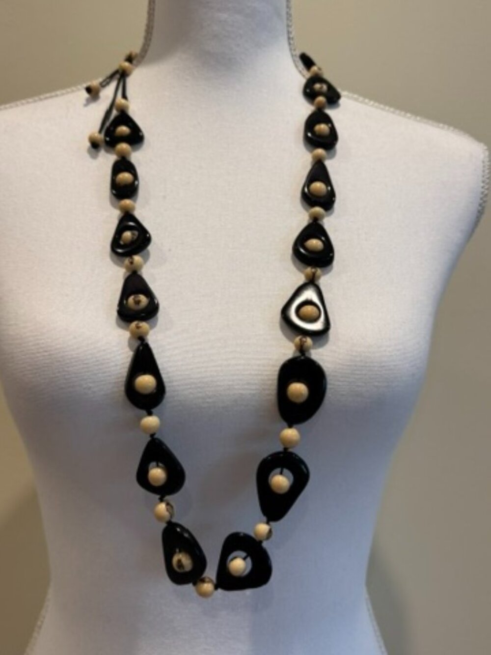Tagua Nut Black and Beige Adjustable Necklace